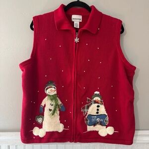 Breckenridge Women’s Red Christmas Sweater Vest Sleeveless Full Zip XL